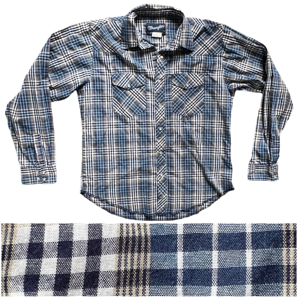 Wrangler Women's Pearl Snap Blue Plaid Button Front Western Shirt size XXL 18-20